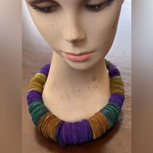 Colorblock Purple, Green & Gold Chunky Statement Necklace